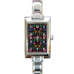 Mexican Folk Art Seamless Pattern Colorful Rectangle Italian Charm Watch Front