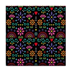 Mexican Folk Art Seamless Pattern Colorful Tile Coaster