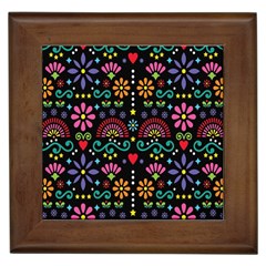 Mexican Folk Art Seamless Pattern Colorful Framed Tile