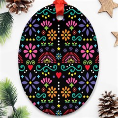 Mexican Folk Art Seamless Pattern Colorful Ornament (oval)