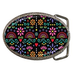 Mexican Folk Art Seamless Pattern Colorful Belt Buckles