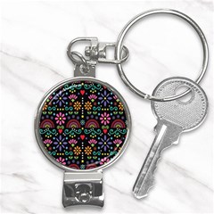 Mexican Folk Art Seamless Pattern Colorful Nail Clippers Key Chain by Paksenen