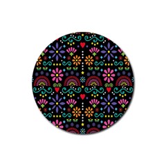 Mexican Folk Art Seamless Pattern Colorful Rubber Coaster (round)