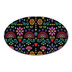 Mexican Folk Art Seamless Pattern Colorful Oval Magnet