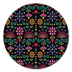 Mexican Folk Art Seamless Pattern Colorful Magnet 5  (round)