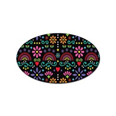 Mexican Folk Art Seamless Pattern Colorful Sticker Oval (100 Pack)