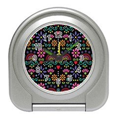 Mexican Folk Art Seamless Pattern Colorful Travel Alarm Clock