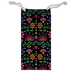 Mexican Folk Art Seamless Pattern Colorful Jewelry Bag by Paksenen