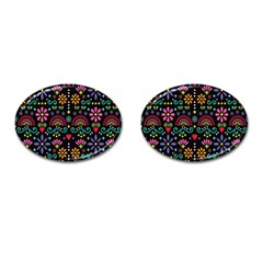 Mexican Folk Art Seamless Pattern Colorful Cufflinks (oval)