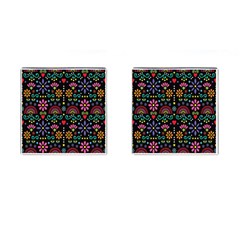 Mexican Folk Art Seamless Pattern Colorful Cufflinks (square)