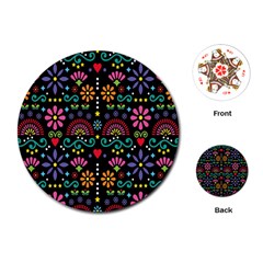 Mexican Folk Art Seamless Pattern Colorful Playing Cards Single Design (round)