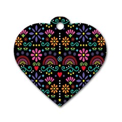 Mexican Folk Art Seamless Pattern Colorful Dog Tag Heart (one Side)