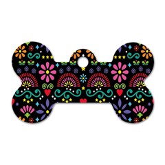 Mexican Folk Art Seamless Pattern Colorful Dog Tag Bone (one Side)