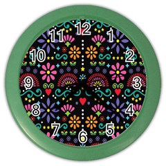 Mexican Folk Art Seamless Pattern Colorful Color Wall Clock