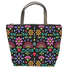 Mexican Folk Art Seamless Pattern Colorful Bucket Bag by Paksenen