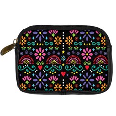 Mexican Folk Art Seamless Pattern Colorful Digital Camera Leather Case