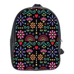 Mexican Folk Art Seamless Pattern Colorful School Bag (large) by Paksenen