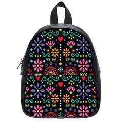 Mexican Folk Art Seamless Pattern Colorful School Bag (small) by Paksenen