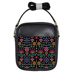 Mexican Folk Art Seamless Pattern Colorful Girls Sling Bag by Paksenen