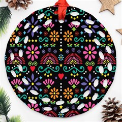 Mexican Folk Art Seamless Pattern Colorful Ornament (round Filigree)