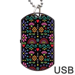 Mexican Folk Art Seamless Pattern Colorful Dog Tag Usb Flash (two Sides)