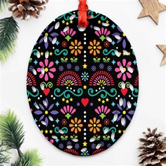 Mexican Folk Art Seamless Pattern Colorful Oval Filigree Ornament (two Sides) by Paksenen