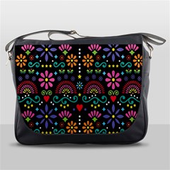 Mexican Folk Art Seamless Pattern Colorful Messenger Bag by Paksenen