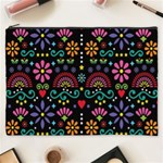 Mexican Folk Art Seamless Pattern Colorful Cosmetic Bag (XXXL) Front