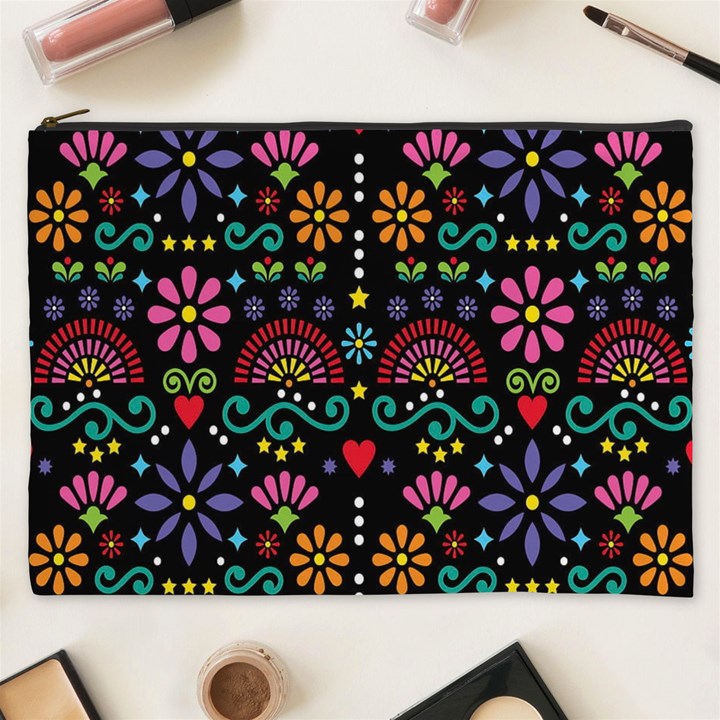 Mexican Folk Art Seamless Pattern Colorful Cosmetic Bag (XXXL)