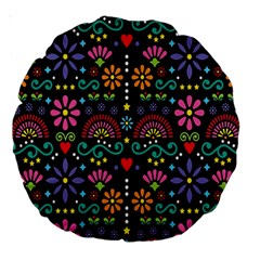 Mexican Folk Art Seamless Pattern Colorful Large 18  Premium Round Cushions by Paksenen