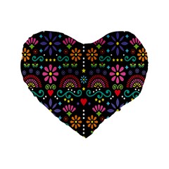 Mexican Folk Art Seamless Pattern Colorful Standard 16  Premium Heart Shape Cushions by Paksenen