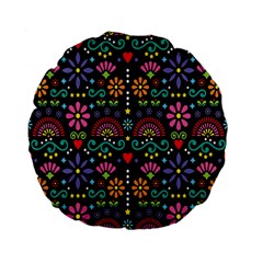 Mexican Folk Art Seamless Pattern Colorful Standard 15  Premium Flano Round Cushions