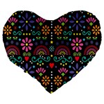 Mexican Folk Art Seamless Pattern Colorful Large 19  Premium Flano Heart Shape Cushions Back