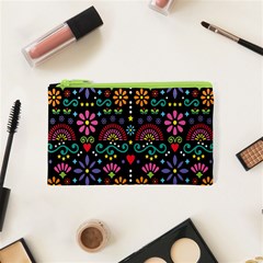 Mexican Folk Art Seamless Pattern Colorful Cosmetic Bag (xs) by Paksenen