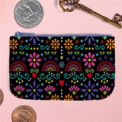 Mexican Folk Art Seamless Pattern Colorful Large Coin Purse