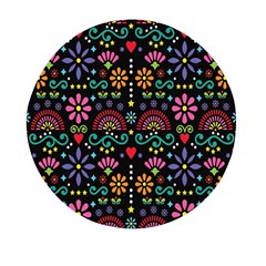 Mexican Folk Art Seamless Pattern Colorful Mini Round Pill Box by Paksenen