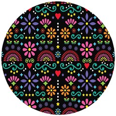 Mexican Folk Art Seamless Pattern Colorful Wooden Puzzle Round