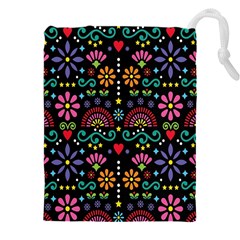 Mexican Folk Art Seamless Pattern Colorful Drawstring Pouch (4xl)