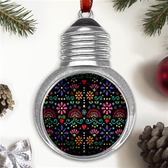 Mexican Folk Art Seamless Pattern Colorful Metal Light Bulb Shape Ornament by Paksenen