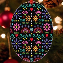 Mexican Folk Art Seamless Pattern Colorful Uv Print Acrylic Ornament Oval