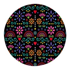 Mexican Folk Art Seamless Pattern Colorful Round Glass Fridge Magnet (4 Pack)