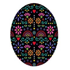 Mexican Folk Art Seamless Pattern Colorful Oval Glass Fridge Magnet (4 Pack)