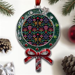 Mexican Folk Art Seamless Pattern Colorful Metal X mas Lollipop With Crystal Ornament