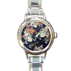 Japanese Wave Koi Illustration Pattern Round Italian Charm Watch