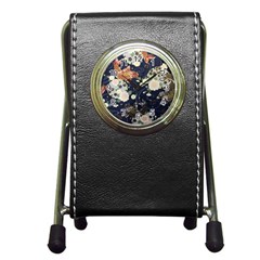 Japanese Wave Koi Illustration Pattern Pen Holder Desk Clock