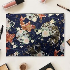 Japanese Wave Koi Illustration Pattern Cosmetic Bag (xl)