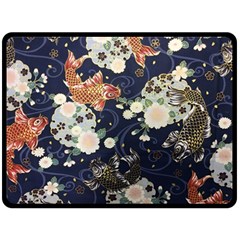 Japanese Wave Koi Illustration Pattern Fleece Blanket (large)