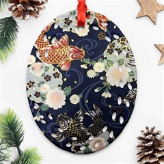 Japanese Wave Koi Illustration Pattern Ornament (oval Filigree)