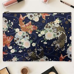 Japanese Wave Koi Illustration Pattern Cosmetic Bag (xxxl)