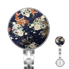 Japanese Wave Koi Illustration Pattern Stainless Steel Nurses Watch